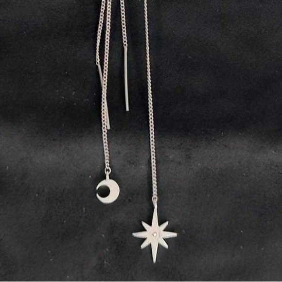 AllSaints Earrings Star Moon Threader earrings dangle Silver Celestial - Picture 7 of 11